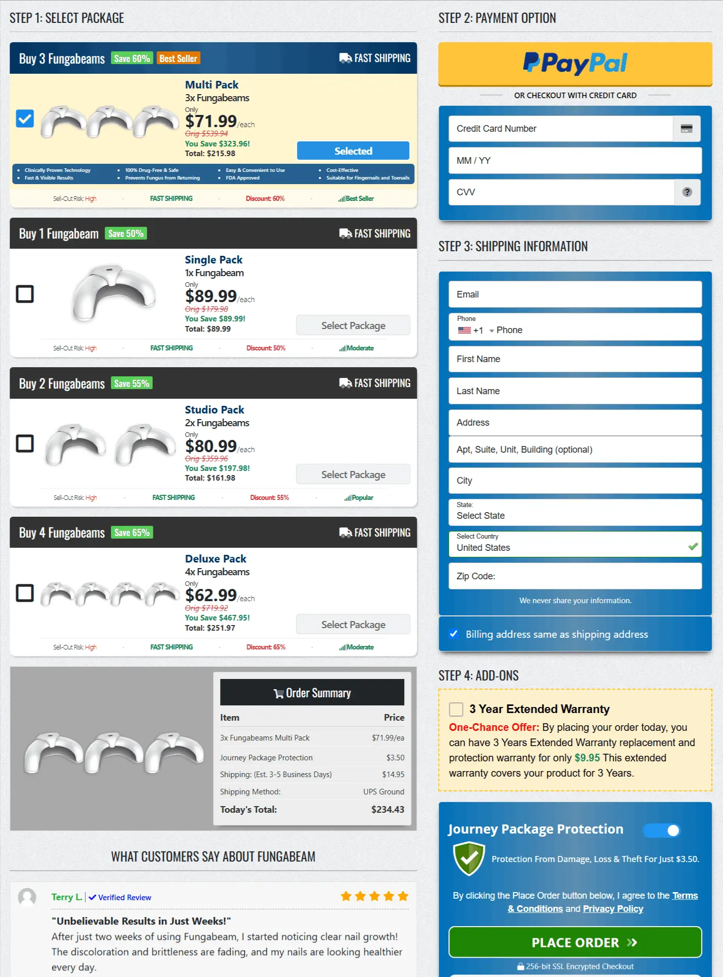 FungaBeam secure checkout page